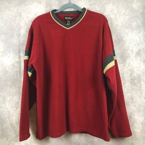 Eddie Bauer Pullover Sweater V Neck Red Striped Sleeves Mens Size Tall XL‎